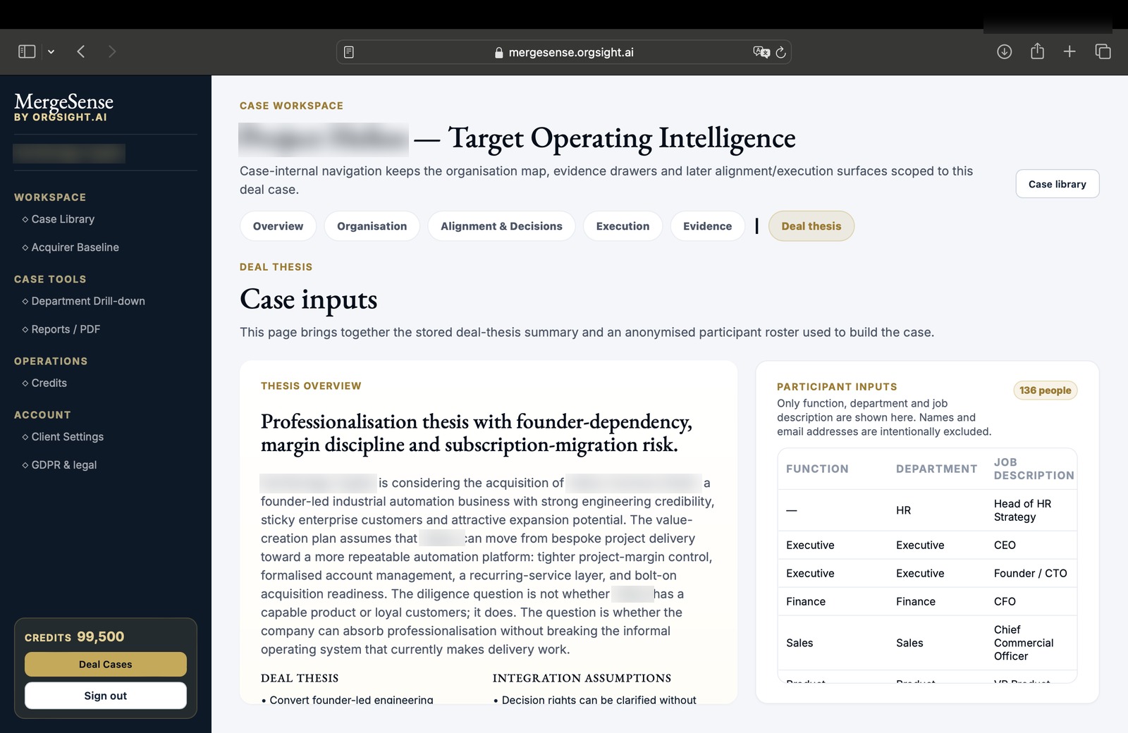 Redacted MergeSense deal thesis screenshot